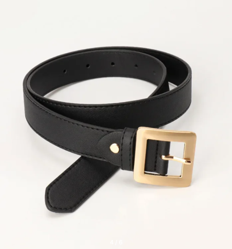 Ремень с золотой пряжкой квадратной женский 75 см