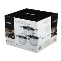 SATOSHI Альбер Набор кастрюль 6 пр.: 1,8л, 2,5л, 3,5л, бежевые силиконовые ручки, со стекл. крышкой