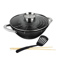 SATOSHI Казан чугун,30см,4,4л,антипр.покр, нерж.ручк,решетка,стекл.крыш,нейлон.лопатка,бамб.палочки