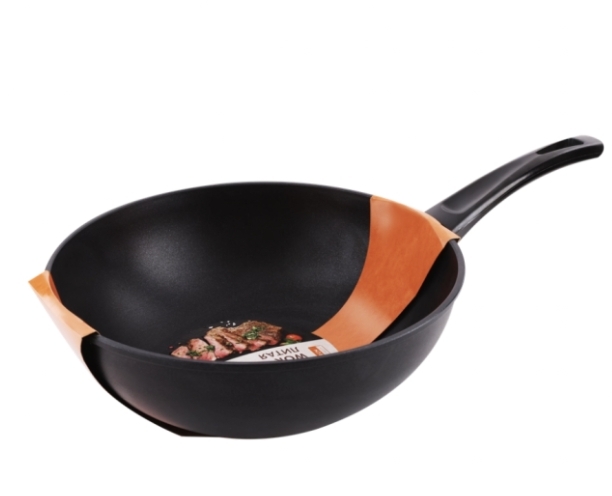 Сковорода Вок HOMECLUB Basic 28см литая, ручка soft-touch