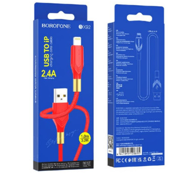 Кабель BX92 USB Lightning 1M 2.4A Borofone красный