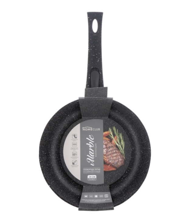 Сковорода HOMECLUB Marble 26см литая со съемной ручкой soft touch HC-26I-SR