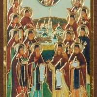 Икона "Собор преподобных Оптинских старцев" 4х6 на МДФ-6