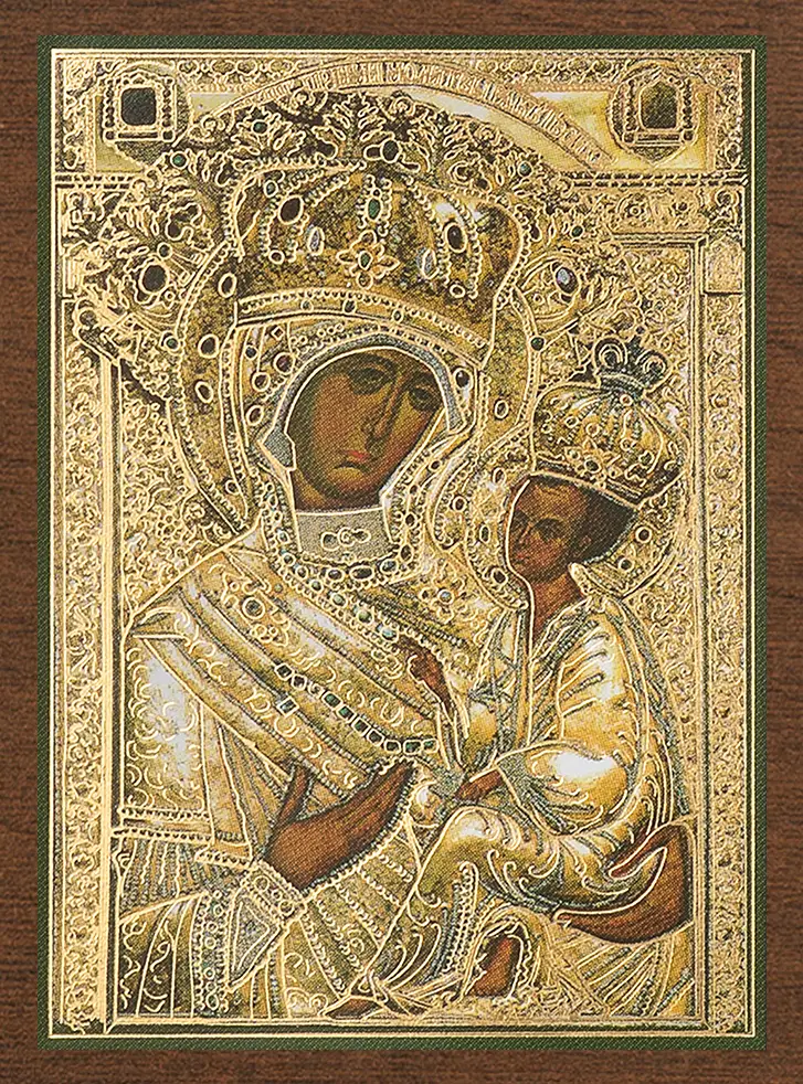 Икона БМ "Тихвинская в ризе" 4х6 на МДФ-6