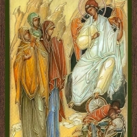 Икона "Жены-мироносицы у Гроба Господня" 6х9 на МДФ-6