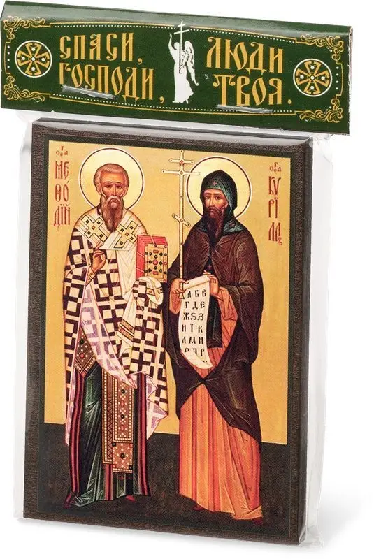Икона "Кирилл и Мефодий" 6х9 на МДФ-6
