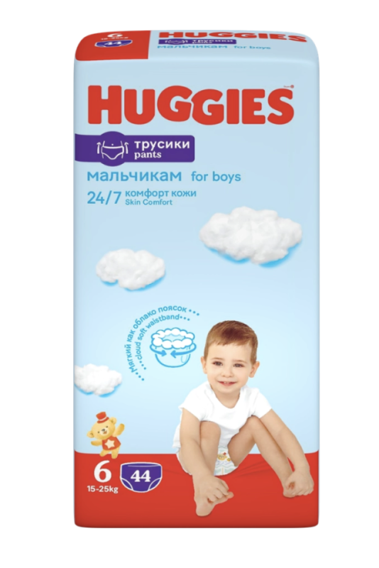 Подгузники-трусики детские для мальчиков HUGGIES 6, 15&ndash;25кг, 44шт