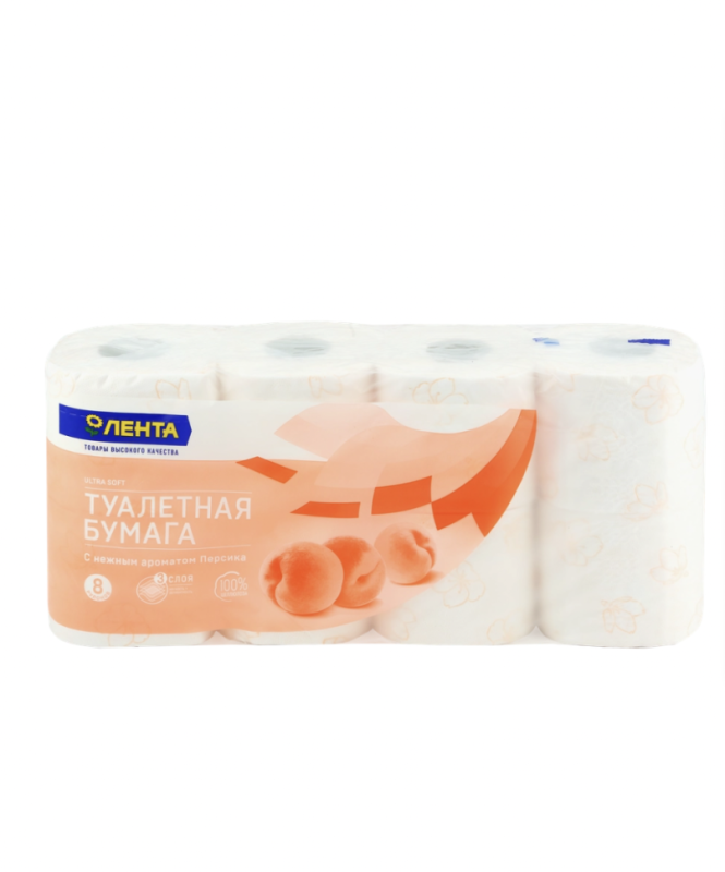 Бумага туалетная ЛЕНТА 3 слоя с ароматом персика, 8шт