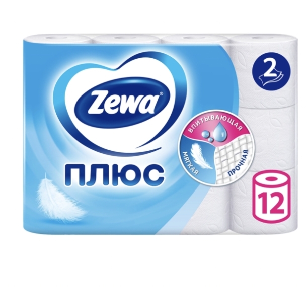 Бумага туалетная ZEWA Плюс 2-слоя белая, 12шт
