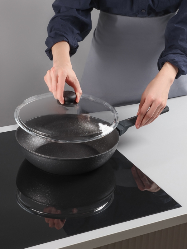 SATOSHI Крышка стеклянная безободковая с ручкой 28см