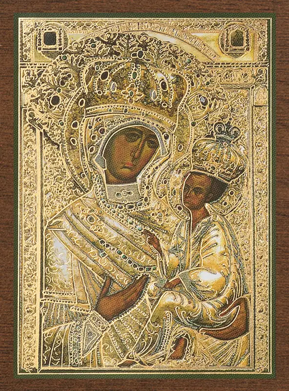 Икона БМ "Тихвинская в ризе" 4х6 на МДФ-6