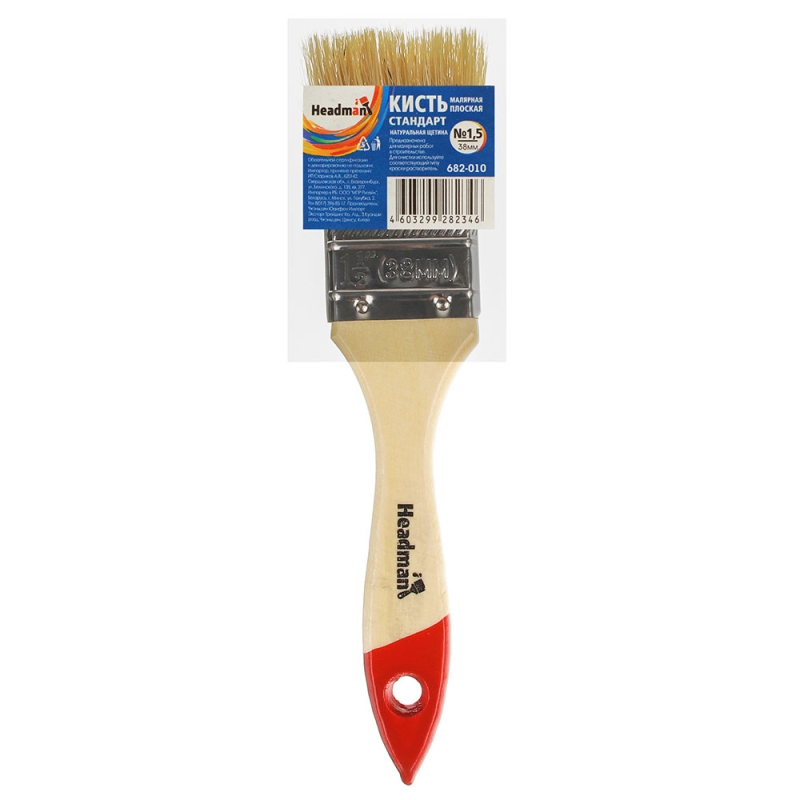 ЕРМАК Кисть малярная плоская ЕРМАК Кисть малярная плоская "Стандарт" нат. щетина 1,5" (38мм)