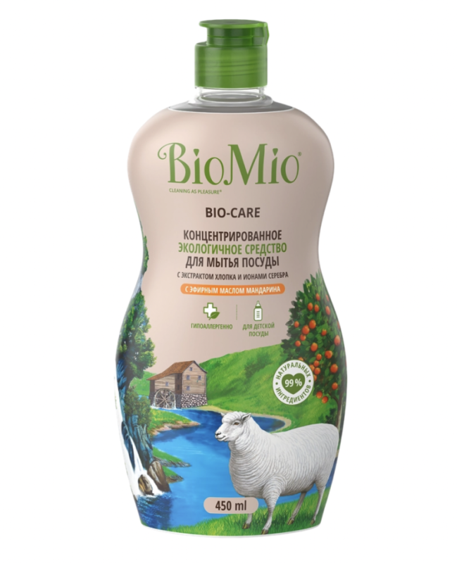 Жидкое средство для мытья посуды, овощей и фруктов BIO MIO Bio&ndash;Care Мандарин, 450мл