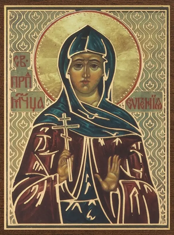 Икона "Евгения Римская" 4х6см на МДФ-6