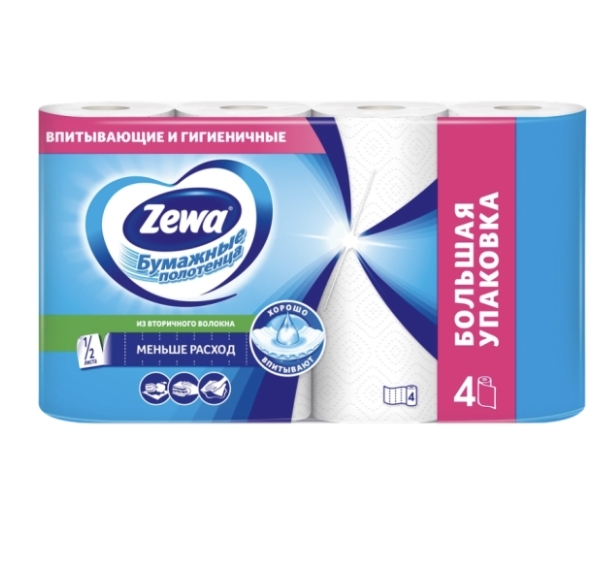 Полотенца бумажные ZEWA 1/2 листа, 4шт