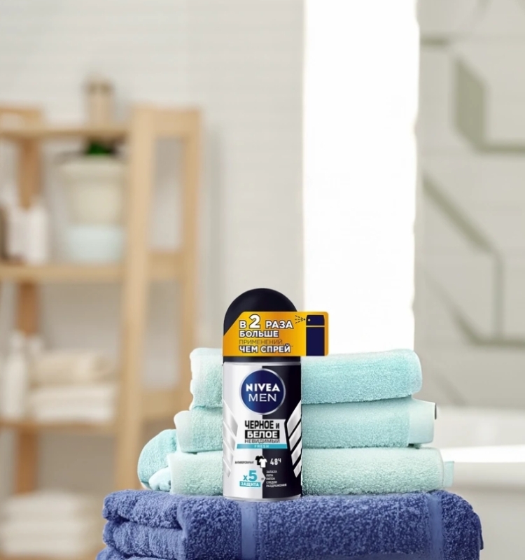 Дезодорант-антиперспирант роликовый мужской NIVEA Fresh Черное и Белое Невидимый, 50мл