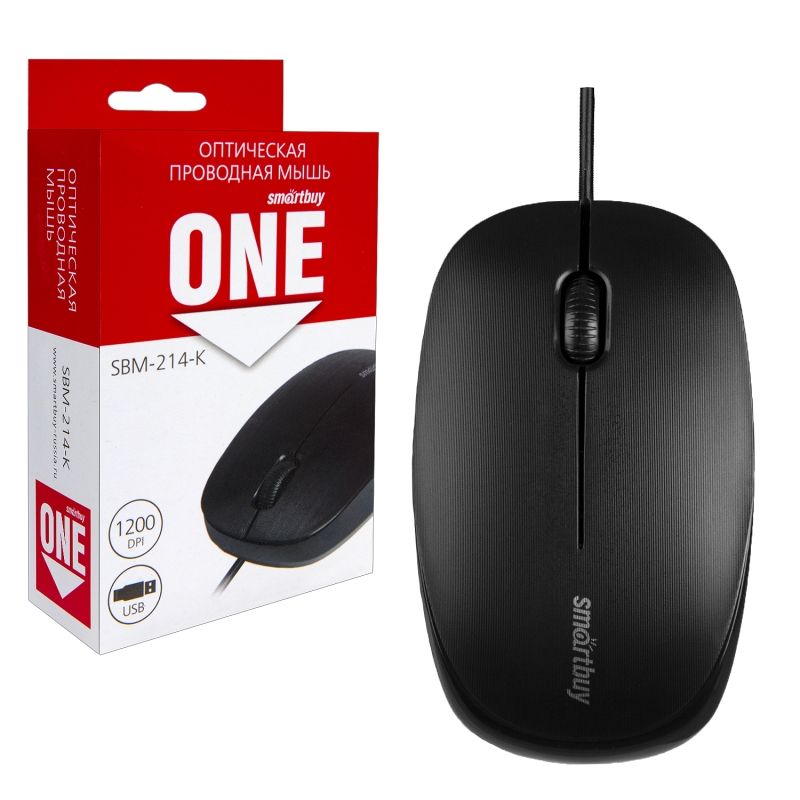 Мышь проводная Smartbuy ONE 214-K черная (SBM-214-K) / 100