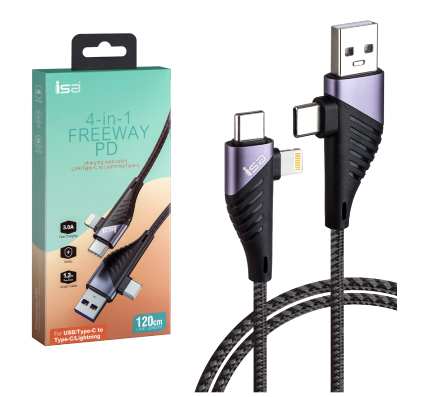 Кабель 4 в 1 USB/Type-C на Type-C /Lightning 1.2m 3А
