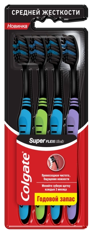 Зубная щетка COLGATE Super Flexi Black, средней жесткости
