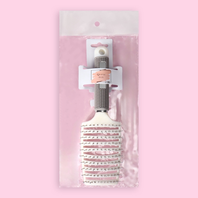 Расчёска массажная, с магнитом, прорезиненная ручка, вентилируемая, 7,5 &times; 25,5 см, цвет бежевый/белый