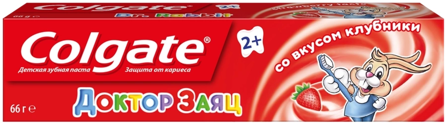 Зубная паста детская COLGATE Доктор Заяц со вкусом клубники, защита от кариеса с фторидом, с 2 лет