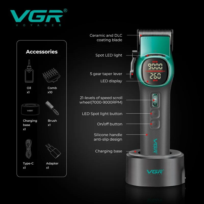 Машинка для стрижки волос VGR V-885C Зеленая