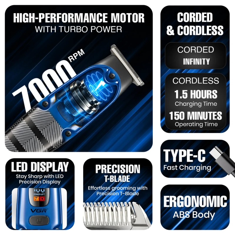 Триммер для стрижки волос VGR V-981 Синий