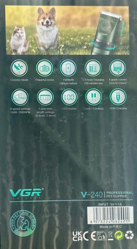 Машинка для стрижки животных VGR V-240 Красная