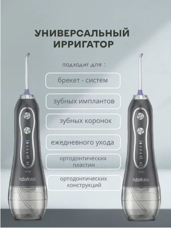 Ирригатор для зубов портативный с насадками H2oFloss Черный