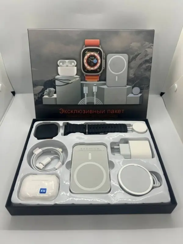 Смарт Набор 6в1 Наушники+Часы Черный