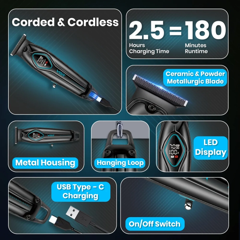 Триммер для стрижки волос VGR V-945 Черный