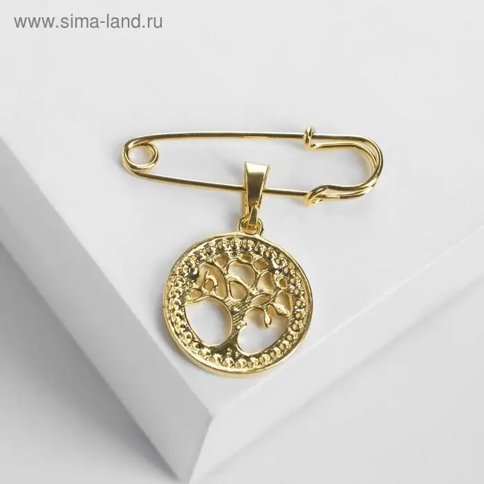 Булавка-оберег с подвеской &laquo;Дерево жизни&raquo; 3,5 см, цвет белый в золоте