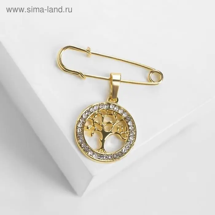 Булавка-оберег с подвеской &laquo;Дерево жизни&raquo; 3,5 см, цвет белый в золоте