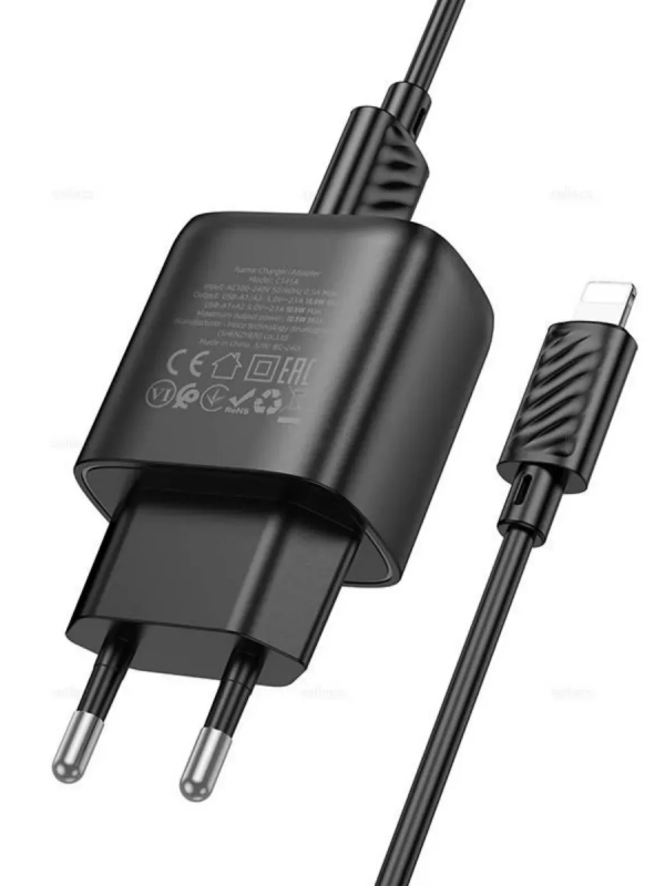 Сетевое зарядное устройство Hoco C141A с кабелем для iPhone