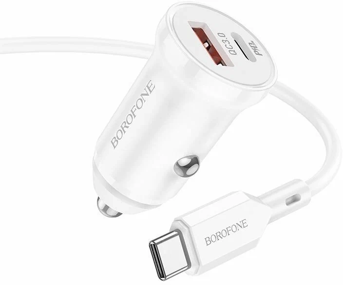 Зарядное устройство автомобильное USB + кабель Type-C - Type-C (PD20W+QC3.0, 3000mA) BOROFONE BZ18A