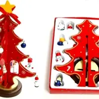 Елка деревянная настольная с игрушками, 23 см