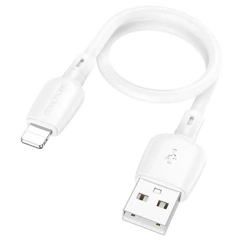 Короткий кабель USB - Lightning BOROFONE BX93 / 25см, 2.4A, 12W / белый