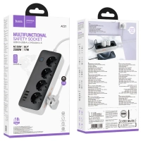 Сетевой фильтр на 4 розеток+3 USB+1 PD, 3м, AC21, HOCO