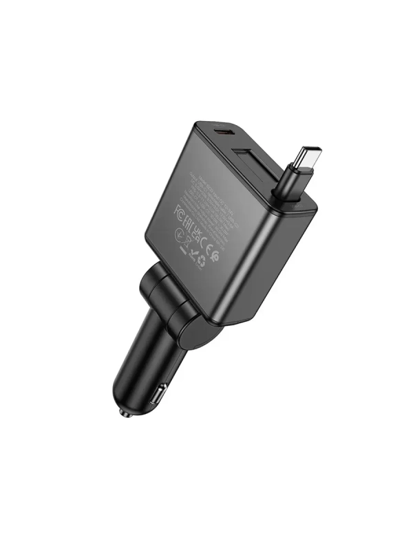 Зарядное устройство в авто с выдвижным кабелем Type-C BZ33