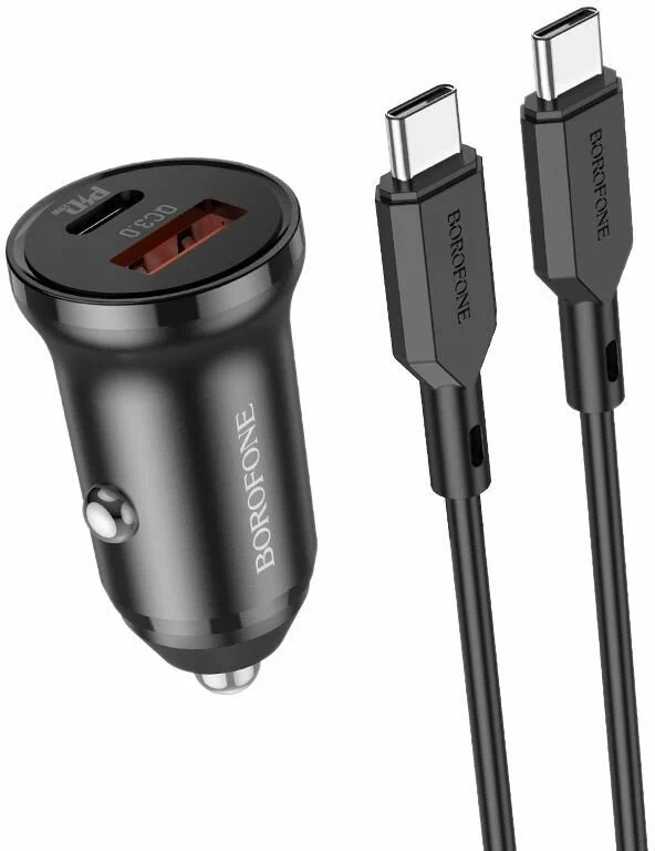 Зарядка в авто (USB+Type-C) + кабель Type-C to Type-C 1 м