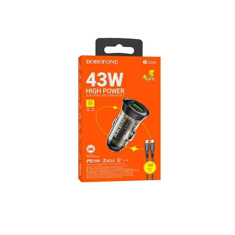 Быстрая автомобильная зарядка провод Lightning 1 м