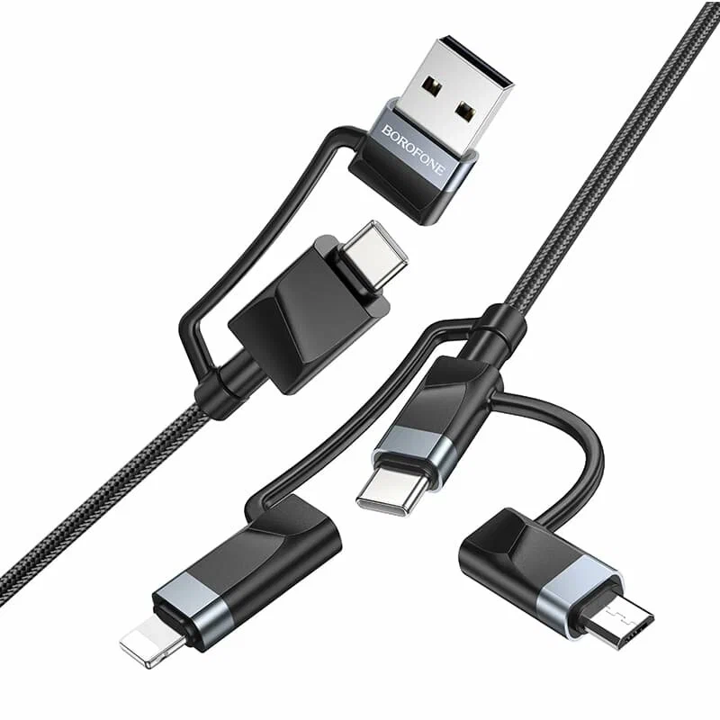Кабель для зарядки 6 в 1 USB / Type-C to Lightning 27W / Type-C to Type-C 60W/ Type-C to Micro 2A 1.2м в нейлоновой оплетке черный
