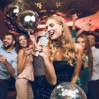 Караоке микрофон Hoco L24 Shine, беспроводной, Bluetooth 5.4, micro SD, USB, 1200 mAh, 5W, Синий