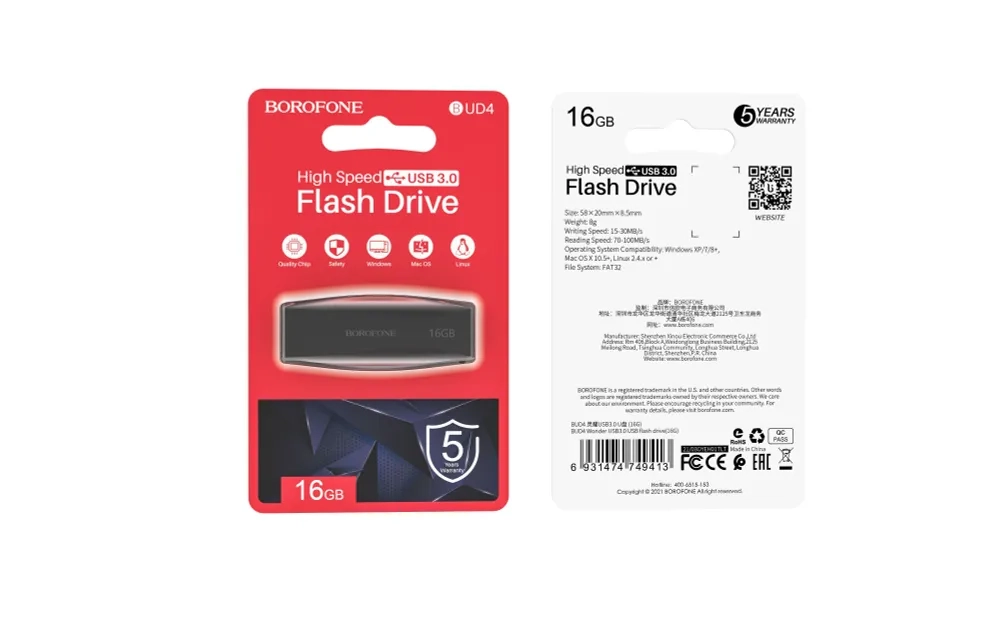 USB 3.0 Флеш-накопитель Borofone BUD4 16 ГБ черный