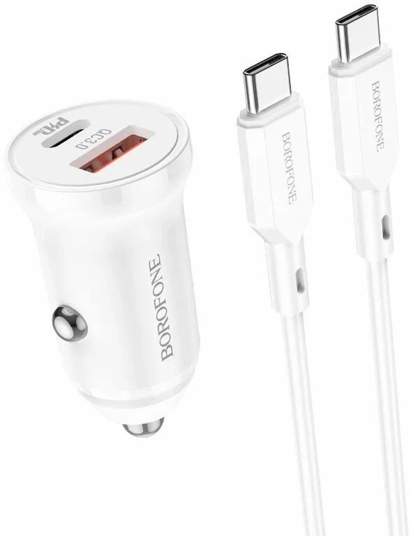 Зарядное устройство автомобильное USB + кабель Type-C - Type-C (PD20W+QC3.0, 3000mA) BOROFONE BZ18A