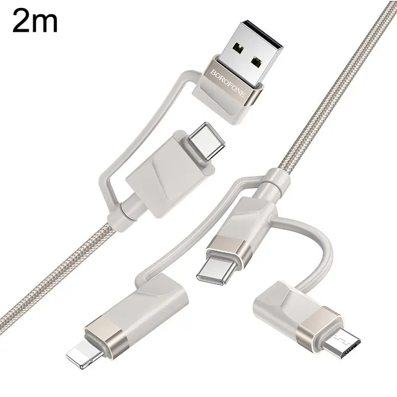 Кабель BU51 Type-C/USB-Type-C/Lightning/MicroUSB, 2м, серый