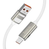 Кабель для быстрой зарядки, HOCO, 5A, 66W, Type-C- USB с дисплеем, белый, 1.2м