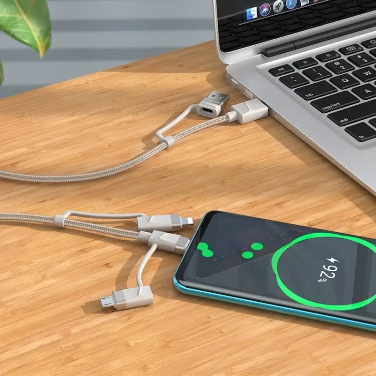 Кабель для зарядки 6 в 1 USB / Type-C to Lightning 27W / Type-C to Type-C 60W/ Type-C to Micro 2A 1.2м в нейлоновой оплетке серый