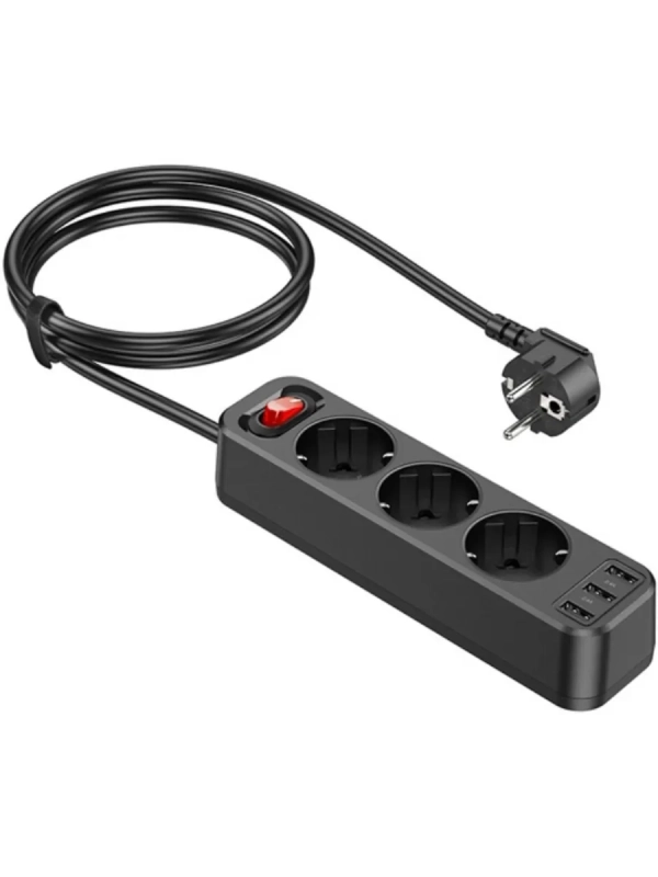 Сетевой фильтр Hoco NS2 Black 3 гнезда плюс 3USB