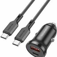 Зарядка в авто (USB+Type-C) + кабель Type-C to Type-C 1 м